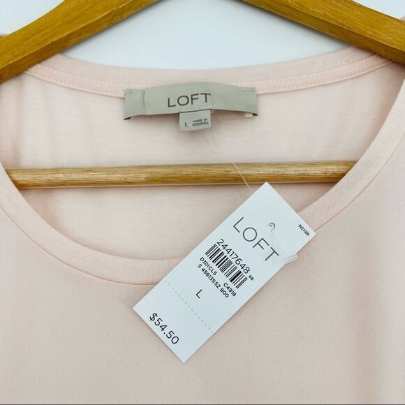 NWT Loft blush pink scalloped embroidered hem top size large - Picture 6 of 7